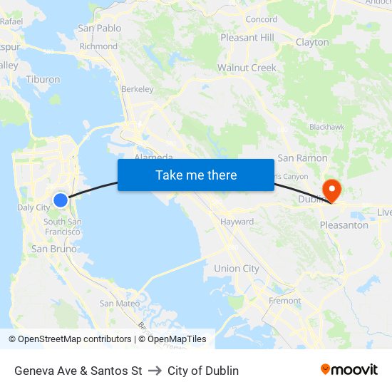 Geneva Ave & Santos St to City of Dublin map
