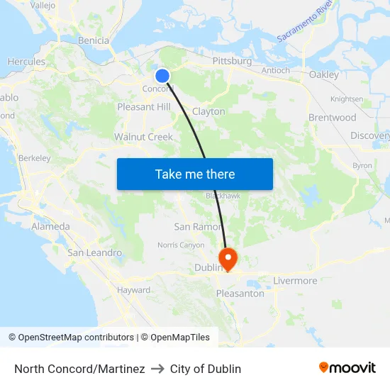 North Concord/Martinez to City of Dublin map