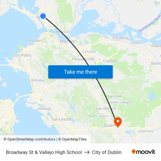 Broadway St & Vallejo High School to City of Dublin map