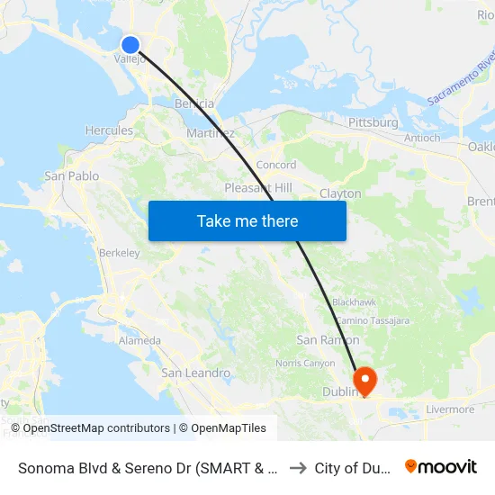 Sonoma Blvd & Sereno Dr (SMART & Final) to City of Dublin map