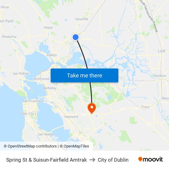 Spring St & Suisun-Fairfield Amtrak to City of Dublin map