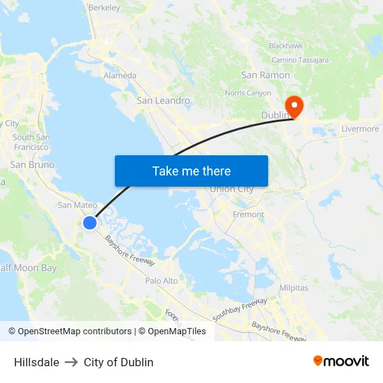 Hillsdale to City of Dublin map