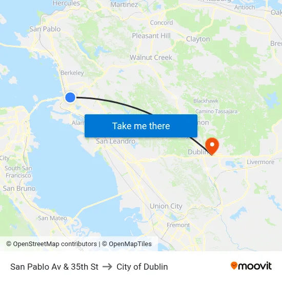 San Pablo Av & 35th St to City of Dublin map