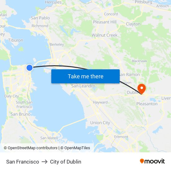 San Francisco to City of Dublin map