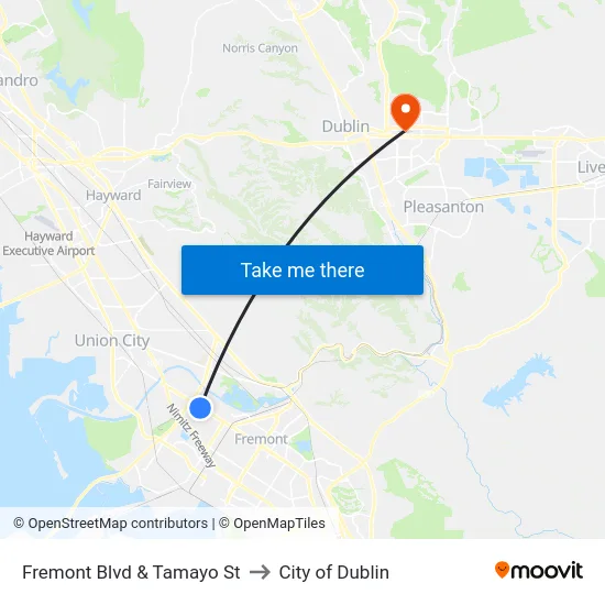 Fremont Blvd & Tamayo St to City of Dublin map