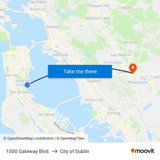 1000 Gateway Blvd. to City of Dublin map