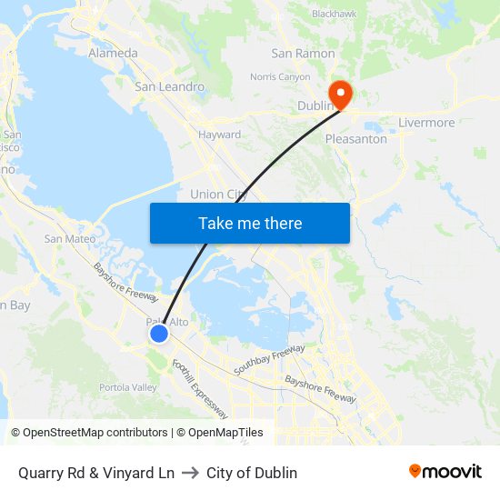 Quarry Rd & Vinyard Ln to City of Dublin map