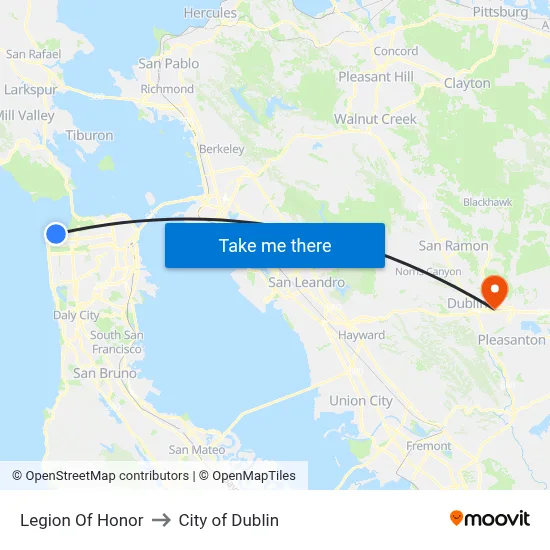 Legion Of Honor to City of Dublin map