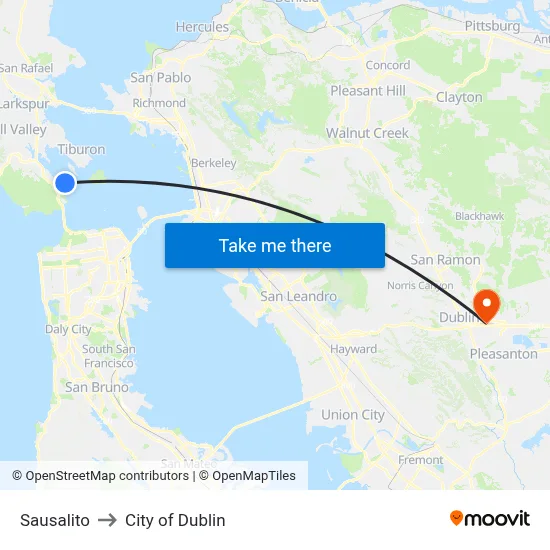 Sausalito to City of Dublin map