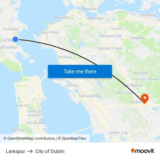 Larkspur to City of Dublin map