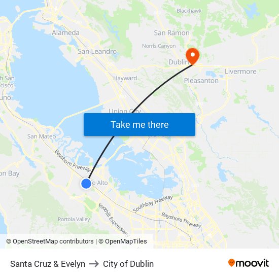 Santa Cruz & Evelyn to City of Dublin map