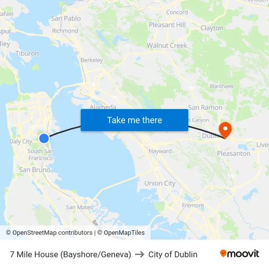 7 Mile House (Bayshore/Geneva) to City of Dublin map
