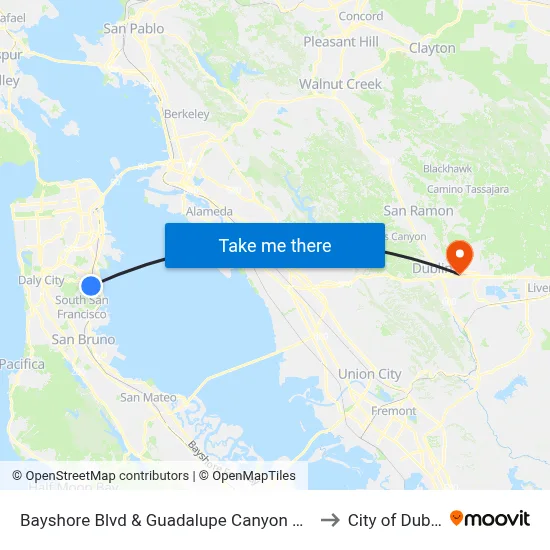Bayshore Blvd & Guadalupe Canyon Pkwy to City of Dublin map