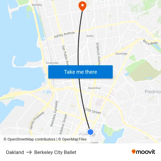 Oakland to Berkeley City Ballet map