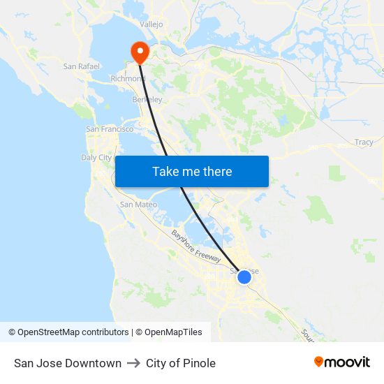 San Jose Downtown to City of Pinole map