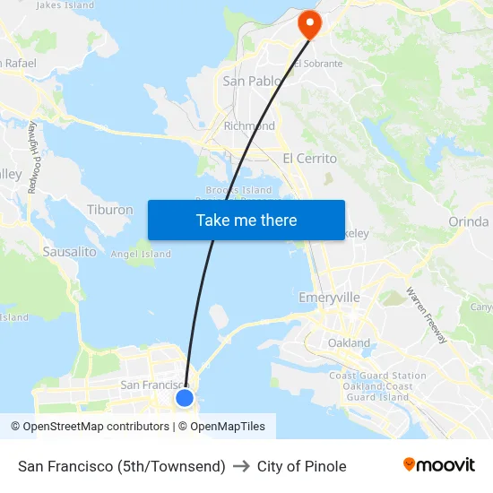 San Francisco (5th/Townsend) to City of Pinole map