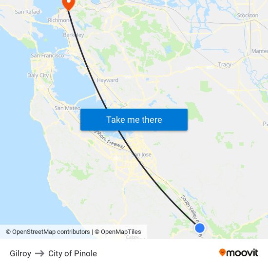 Gilroy to City of Pinole map