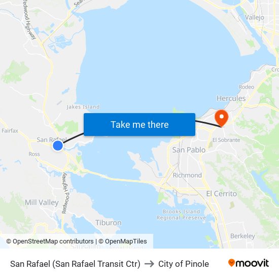 San Rafael (San Rafael Transit Ctr) to City of Pinole map