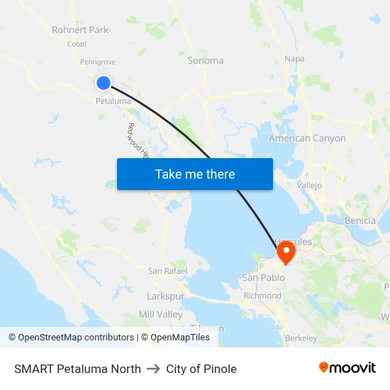 SMART Petaluma North to City of Pinole map