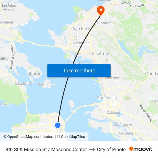 4th St & Mission St / Moscone Center to City of Pinole map