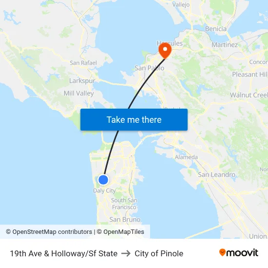 19th Ave & Holloway/Sf State to City of Pinole map