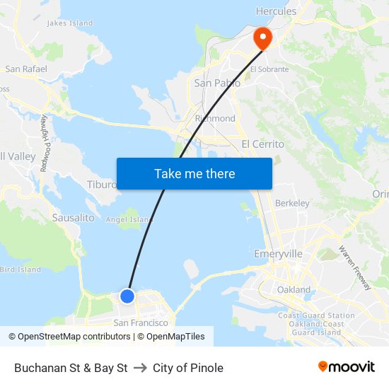 Buchanan St & Bay St to City of Pinole map