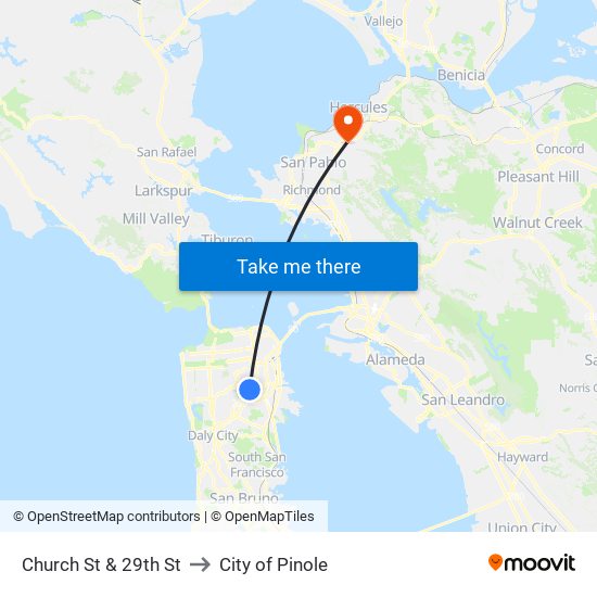 Church St & 29th St to City of Pinole map
