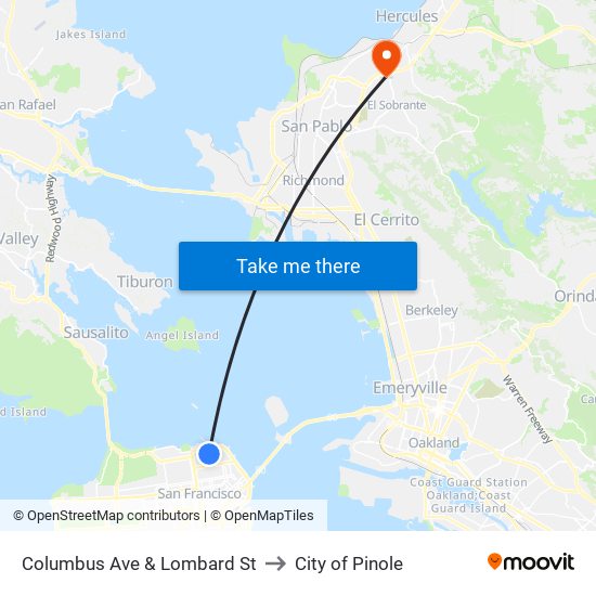 Columbus Ave & Lombard St to City of Pinole map