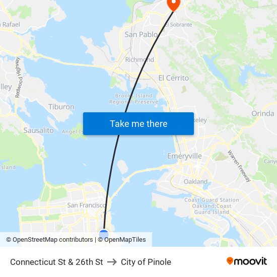 Connecticut St & 26th St to City of Pinole map