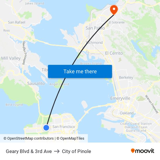 Geary Blvd & 3rd Ave to City of Pinole map