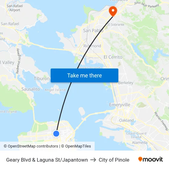 Geary Blvd & Laguna St/Japantown to City of Pinole map