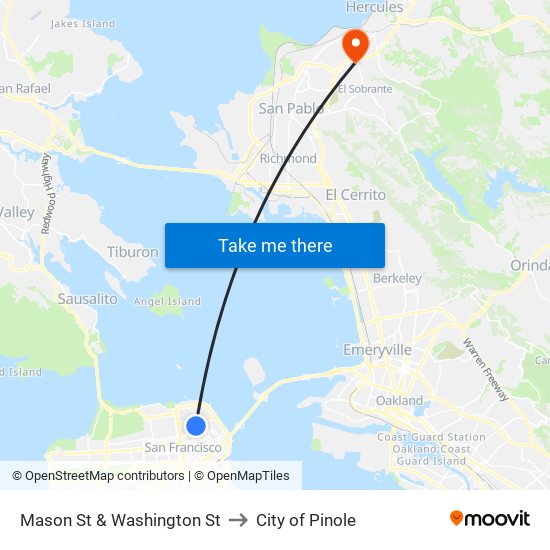 Mason St & Washington St to City of Pinole map