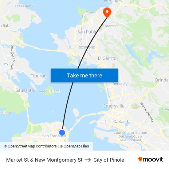 Market St & New Montgomery St to City of Pinole map