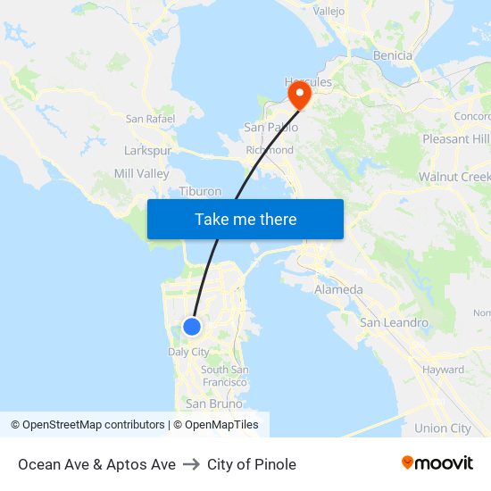 Ocean Ave & Aptos Ave to City of Pinole map