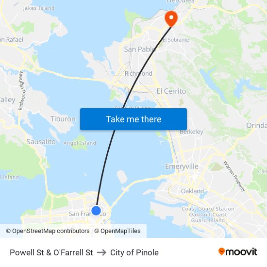 Powell St & O'Farrell St to City of Pinole map