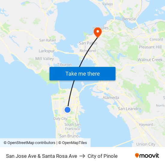 San Jose Ave & Santa Rosa Ave to City of Pinole map