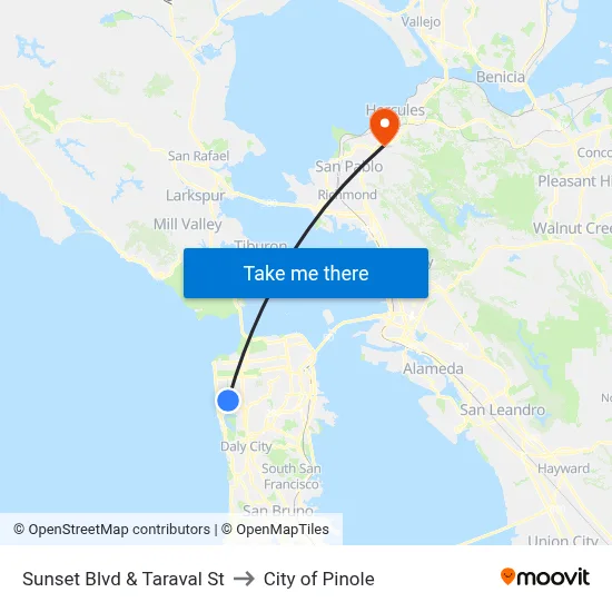 Sunset Blvd & Taraval St to City of Pinole map
