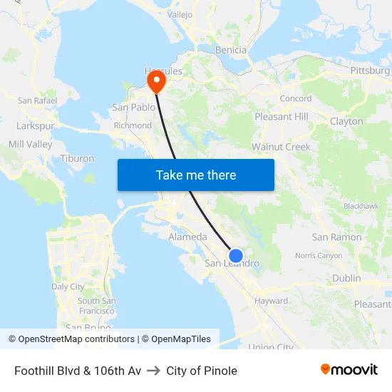 Foothill Blvd & 106th Av to City of Pinole map