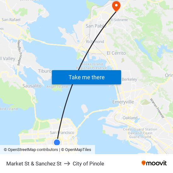 Market St & Sanchez St to City of Pinole map