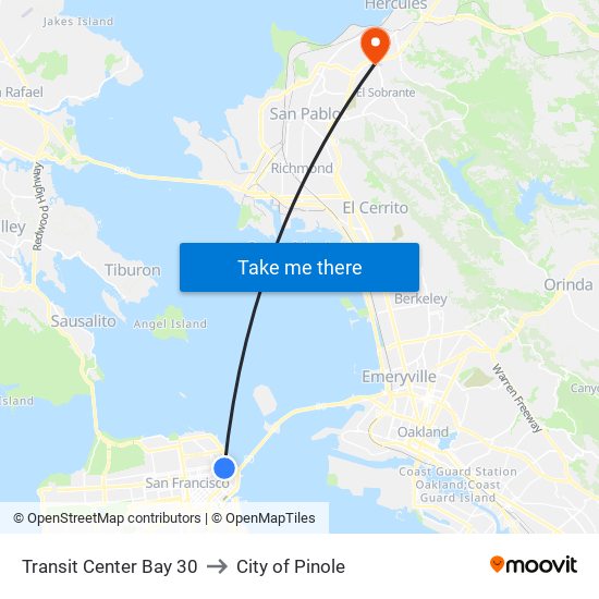 Transit Center Bay 30 to City of Pinole map