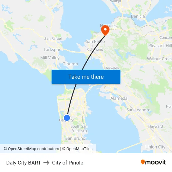 Daly City BART to City of Pinole map
