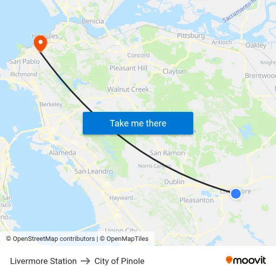 Livermore Station to City of Pinole map