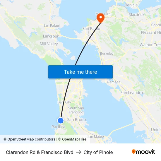 Clarendon Rd & Francisco Blvd to City of Pinole map