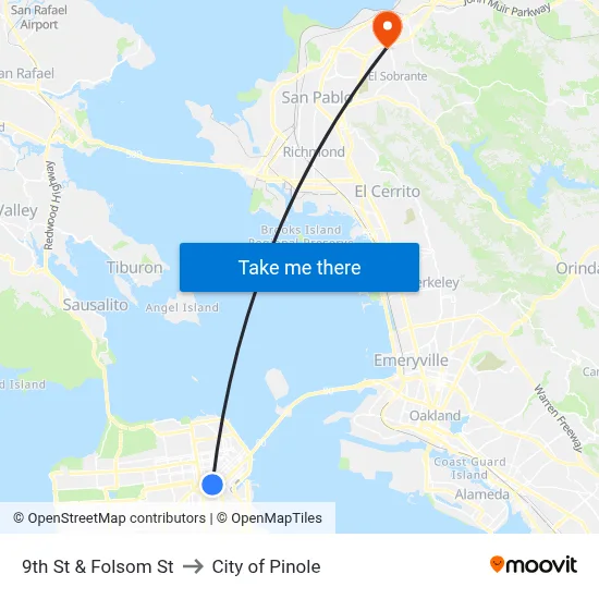 9th St & Folsom St to City of Pinole map