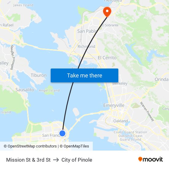 Mission St & 3rd St to City of Pinole map