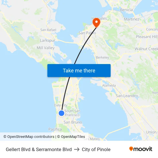 Gellert Blvd & Serramonte Blvd to City of Pinole map