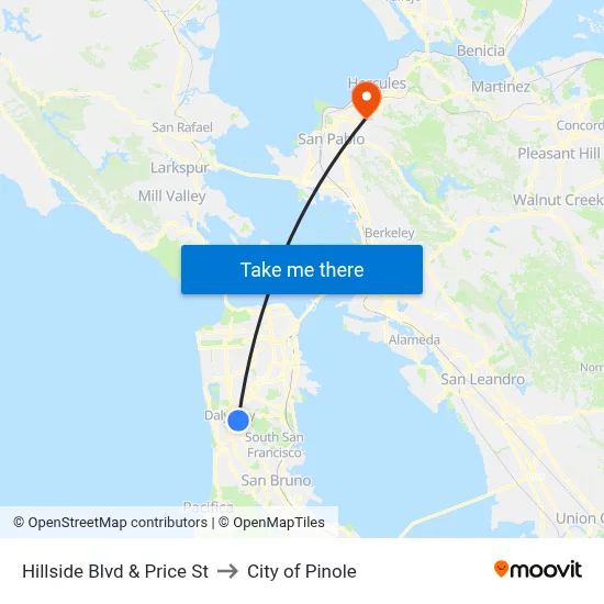 Hillside Blvd & Price St to City of Pinole map