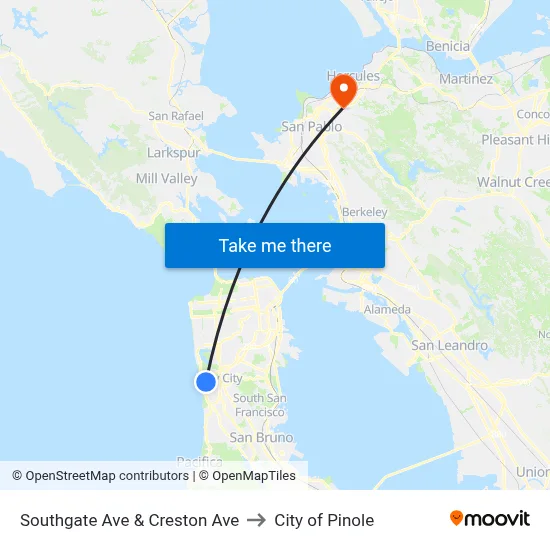 Southgate Ave & Creston Ave to City of Pinole map