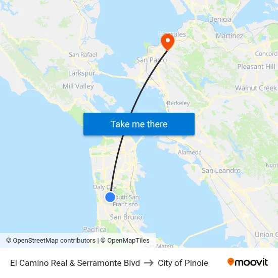El Camino Real & Serramonte Blvd to City of Pinole map