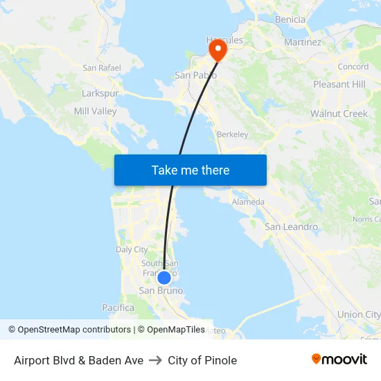 Airport Blvd & Baden Ave to City of Pinole map